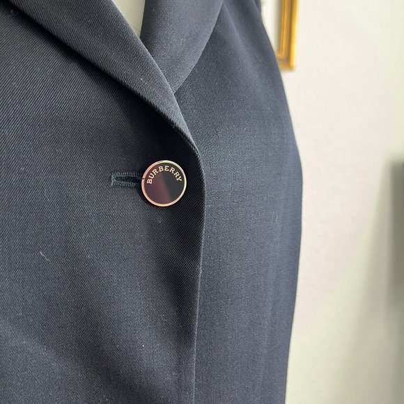 Burberry London Silver Enamel Button Navy Wool Stretch Blue Blazer - Picture 4 of 11